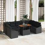 vidaXL Ensemble de canapé de jardin 10 Pièces Noir Poly rotin