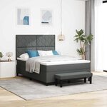 vidaXL Lit à ressorts avec Matelas & Banc Gris Foncé 160x200 cm Tissu