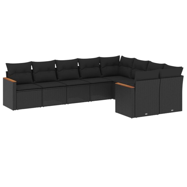 vidaXL Salon de jardin 9 Pièces avec coussins noir résine tressée