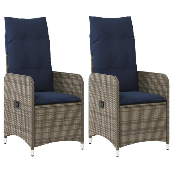 vidaXL Lot de 2 chaises de jardin inclinables avec coussins en résine tressée grise
