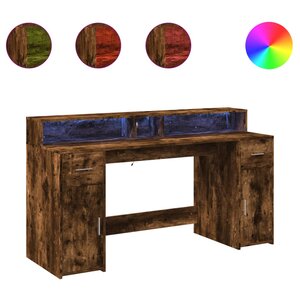 vidaXL Bureau et lumières LED chêne fumé 160x55x91cm bois d'ingénierie