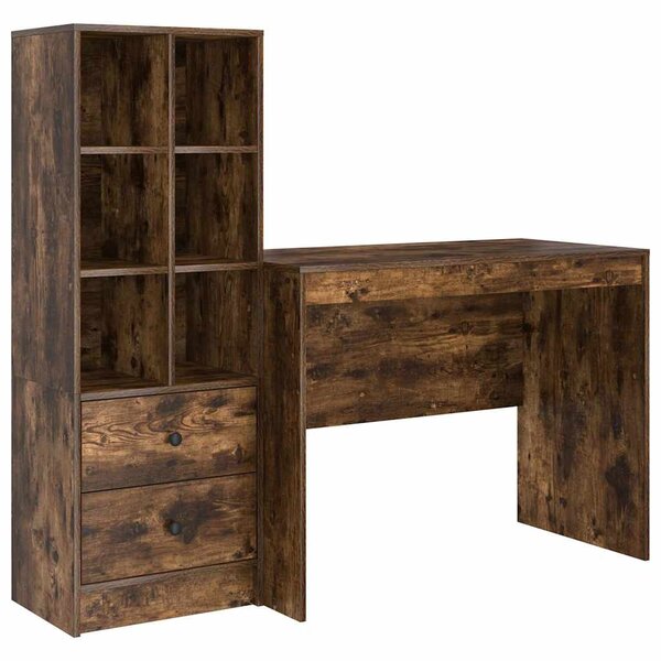 vidaXL Bureau avec rangement 2 Pièces Chêne fumé 100 x 50 x 76 cm