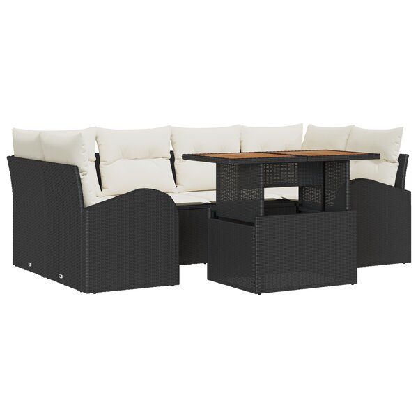 vidaXL Ensemble de Canapé de Jardin 7 Pièces avec Coussins Noir Poly Rattan