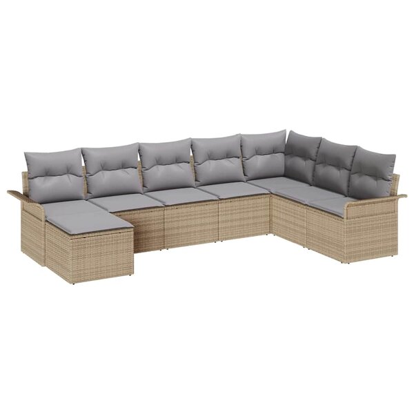 vidaXL Set de jardin 8 pièces avec coussins beiges en rotin synthétique