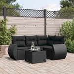 vidaXL Salon de jardin 5 Pièces avec coussins noir résine tressée