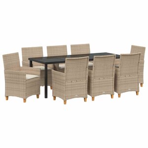 vidaXL Ensemble de salle à manger pour jardin 9 pc Beige polyrotin