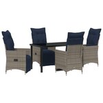 Ensemble de salle à manger jardin vidaXL 5 pièces avec coussins poly-rotin gris