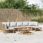 vidaXL Salon de jardin 8 Pièces avec coussins gris clair bambou