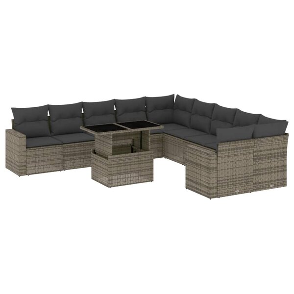 vidaXL Salon de jardin 11 Pièces avec coussins gris résine tressée