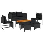 vidaXL Ensemble de Canapé d'Extérieur - Noir Rotin  Bois Moyen Durable