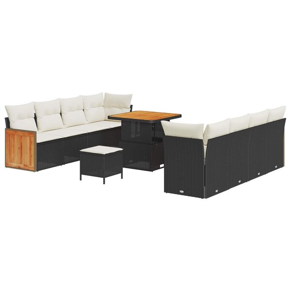 vidaXL Ensemble de canapé de jardin avec coussin 11 Pièces Noir et Crème