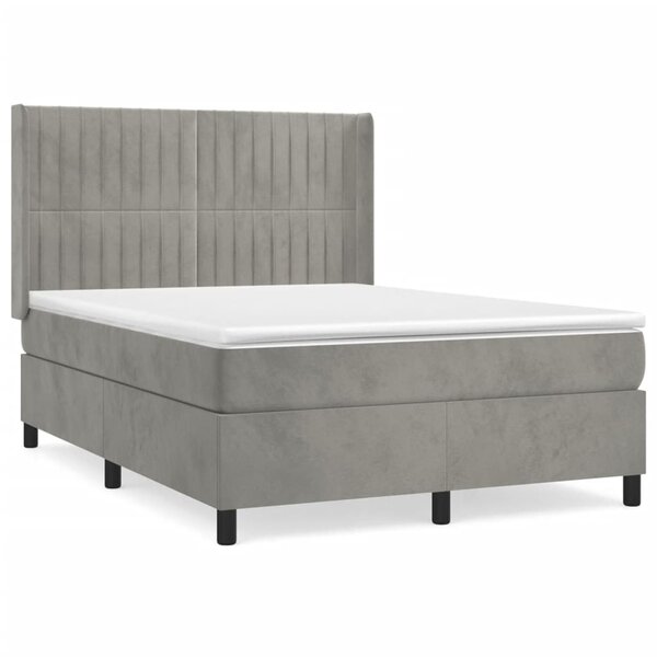 vidaXL Sommier à lattes de lit et matelas Gris clair 140x200cm Velours
