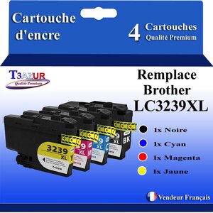 T3AZUR Lot de 4 Cartouches compatibles avec Brother LC3239XL pour Brother MFC-J5945DW MFC-J6945DW  (Noire+Couleur) – T3AZUR