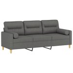 vidaXL Canapé 3 places avec oreillers gris foncé 180 cm tissu