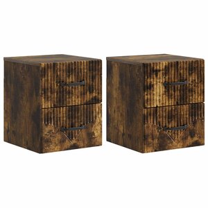 vidaXL Cabinet de chevet mural 2 pc Chêne fumé 34 5 x 33 x 40 cm