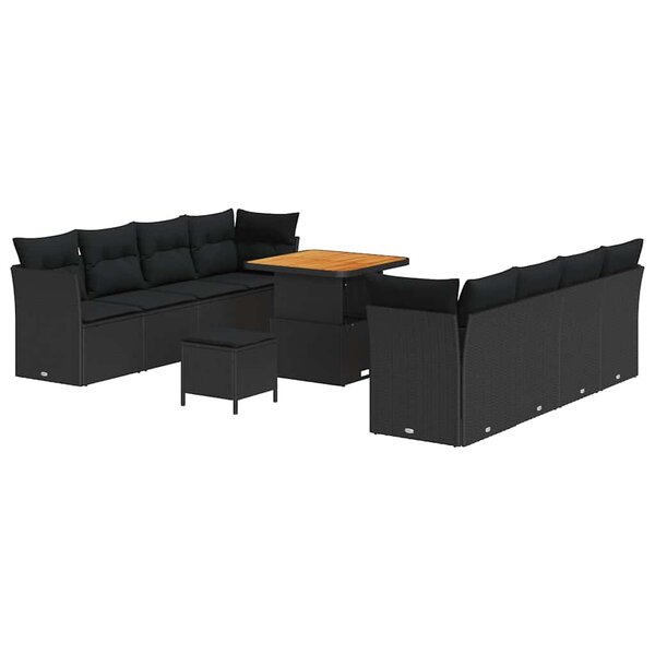 vidaXL Ensemble de canapé de jardin 11 Pièces Noir 80 x 80 x 71 cm