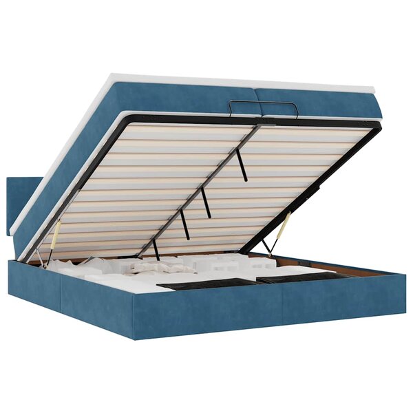 vidaXL Cadre de lit ottoman avec matelas bleu foncé 200x200 cm velours