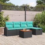 vidaXL Ensemble de canapé de jardin avec coussin 6 Pièces Noir Poly rotin