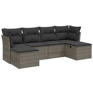 vidaXL Salon de jardin 6 Pièces avec coussins gris résine tressée