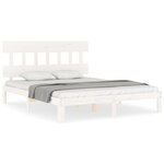 vidaXL Cadre de lit avec tête de lit blanc King Size bois massif