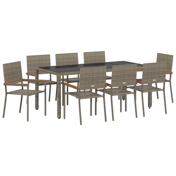 vidaXL Ensemble de salle à manger pour jardin 9 Pièces Gris polyrotin