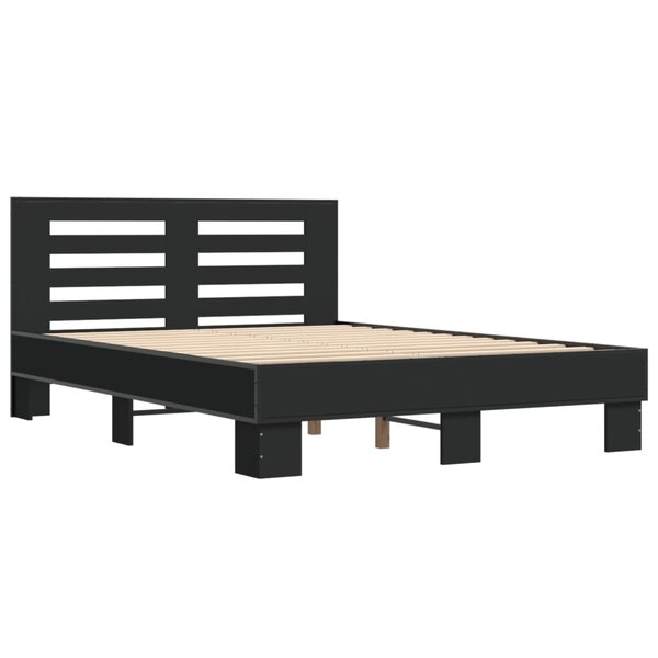 vidaXL Cadre de lit noir 140x190 cm bois d'ingénierie et métal