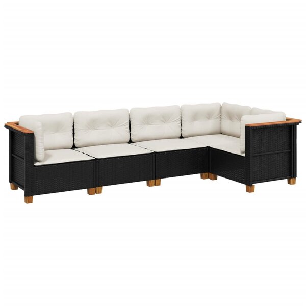 vidaXL Salon de jardin 5 Pièces avec coussins noir résine tressée