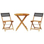 vidaXL Ensemble de bistro 3 Pièces noir résine tressée et bois massif