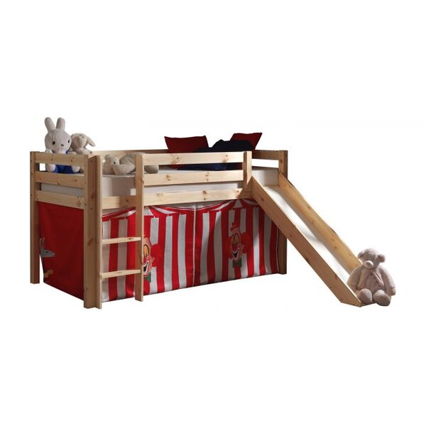 PINO Lit Compact avec Toboggan Pin Massif Nature  + Rideau de lit Chucky