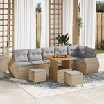 vidaXL Ensemble de canapé de jardin 9 Pièces Beige polyrotin
