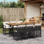vidaXL Ensemble à manger de jardin coussins 7 Pièces noir résine tressée