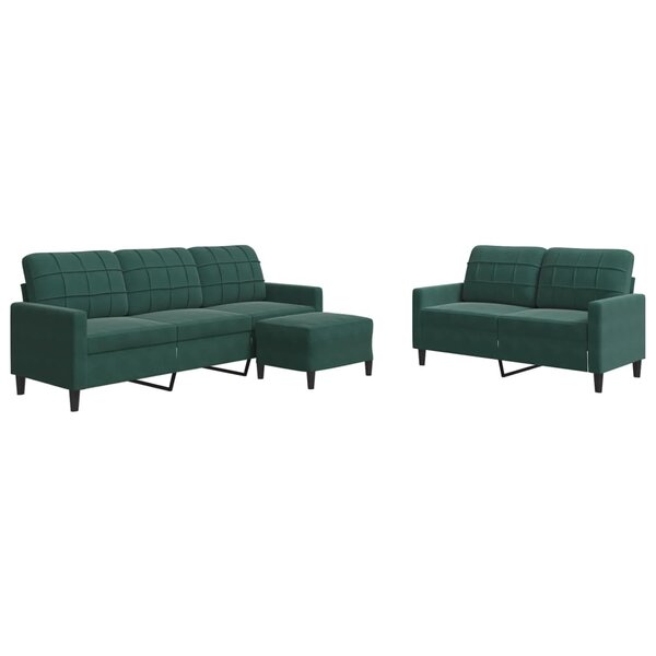 vidaXL Ensemble de canapés 3 Pièces avec coussins Vert foncé Velours