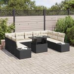 vidaXL Ensemble de canapé de jardin 10 Pièces Noir Poly rotin