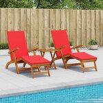 vidaXL Chaise longue inclinable et pliable 3 pc Bois d'Acacia Massif