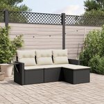 vidaXL Salon de jardin 4 Pièces avec coussins noir résine tressée