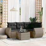 vidaXL Salon de jardin 5 Pièces avec coussins gris résine tressée
