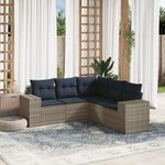 vidaXL Salon de jardin 5 Pièces avec coussins gris résine tressée