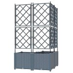 vidaXL Bac à fleurs avec Treillis 3 Pièces Gris clair 80 x 80 x 143 cm PP