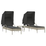 vidaXL Chaises longues lot de 2 avec auvents et table gris clair rotin