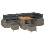 vidaXL Ensemble de Canapés de Jardin 9 Pièces avec Coussins Gris Poly Rattan Acacia