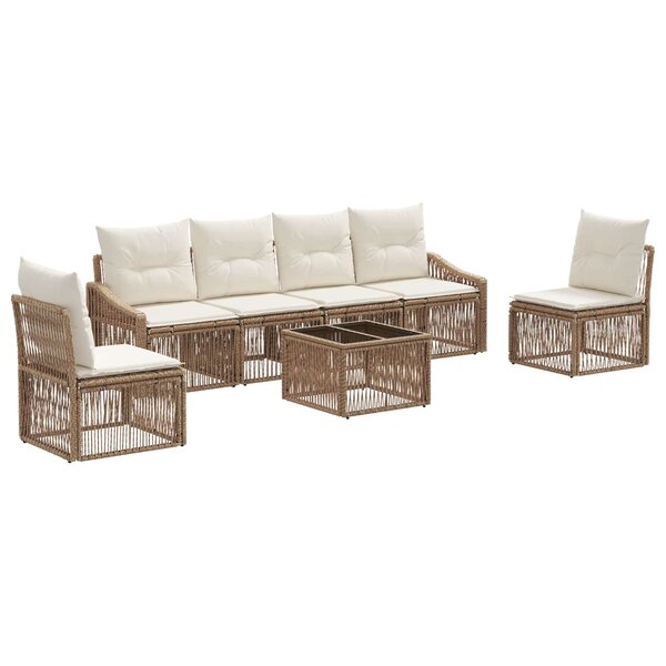 vidaXL Ensemble de canapé de jardin 7 Pièces Beige polyrotin