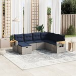 vidaXL Salon de jardin 7 Pièces avec coussins gris résine tressée