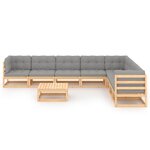 vidaXL Salon de jardin 9 Pièces avec coussins Bois de pin massif