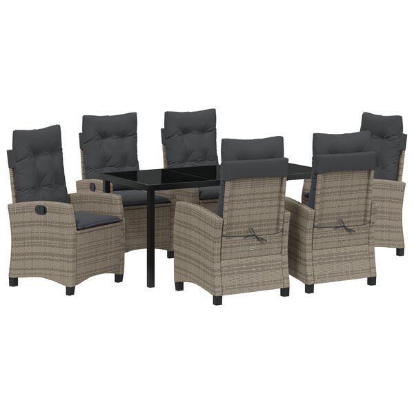 vidaXL Ensemble de salle à manger de jardin 7 pièces avec coussins gris en poly rattan