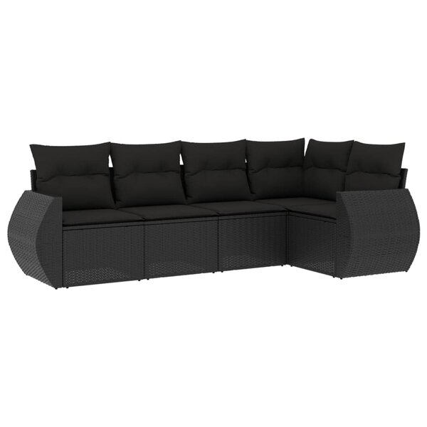 vidaXL Salon de jardin 5 Pièces avec coussins noir résine tressée