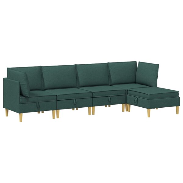 vidaXL Canapé modulaire avec rangement 5 Pièces Vert foncé Tissu