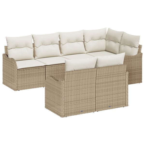 Ensemble de Canapé de Jardin 7 Pièces avec Coussins Beige Poly Rattan