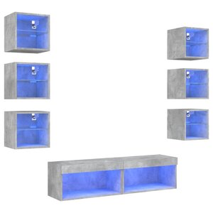 vidaXL Unités murales TV avec LED 8 Pièces gris béton bois d'ingénierie