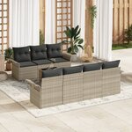 vidaXL Ensemble de 8 canapés de jardin avec coussins gris clair en rotin poly