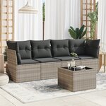 vidaXL Salon de jardin 5 Pièces avec coussins gris clair résine tressée